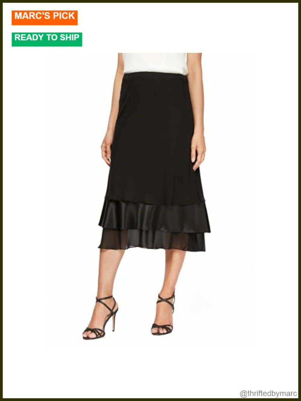 Midi Length Formal Skirt with Triple Tier Hem and Elastic Waist